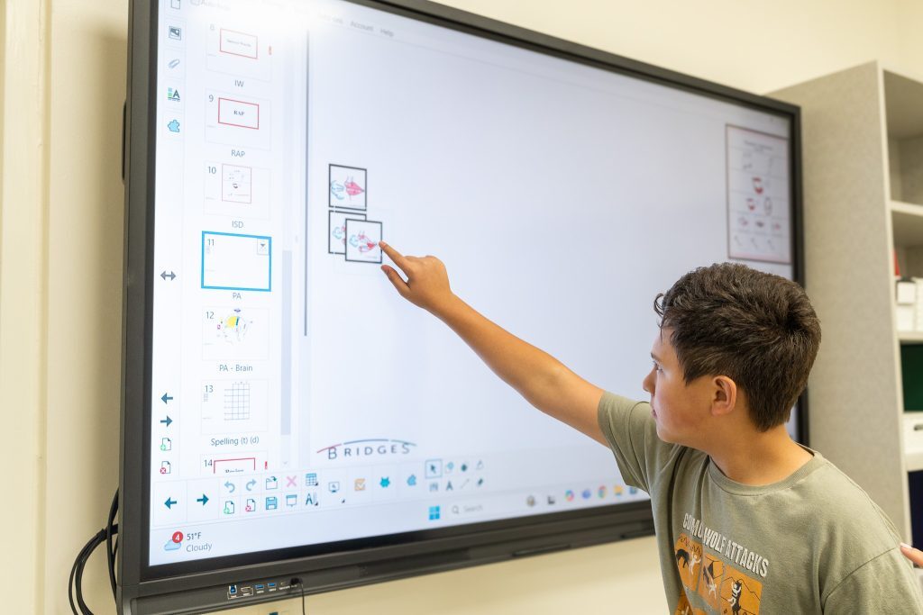 Interactive whiteboard in a classroom setting.
